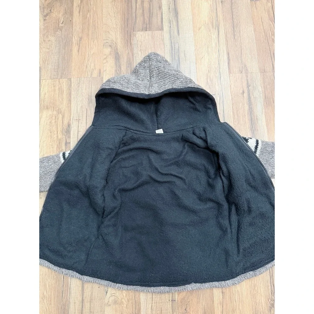 Handmade 100% Wool Zip Up Hoodie Andean‎ Sweater Gray Nepal Size L